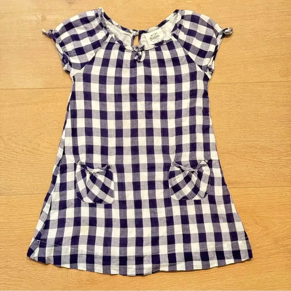 Mini Boden Blue & White shortsleeve Gingham country prairie Dress Size 5-6